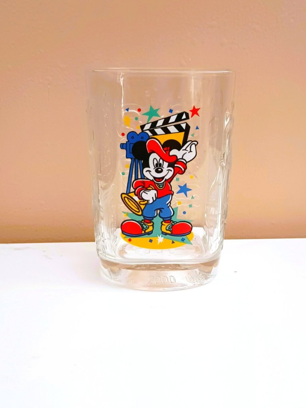 Mickey Mouse 2000 Drinking Glass Square Embossed Disney McDonalds Y2K Tumbler